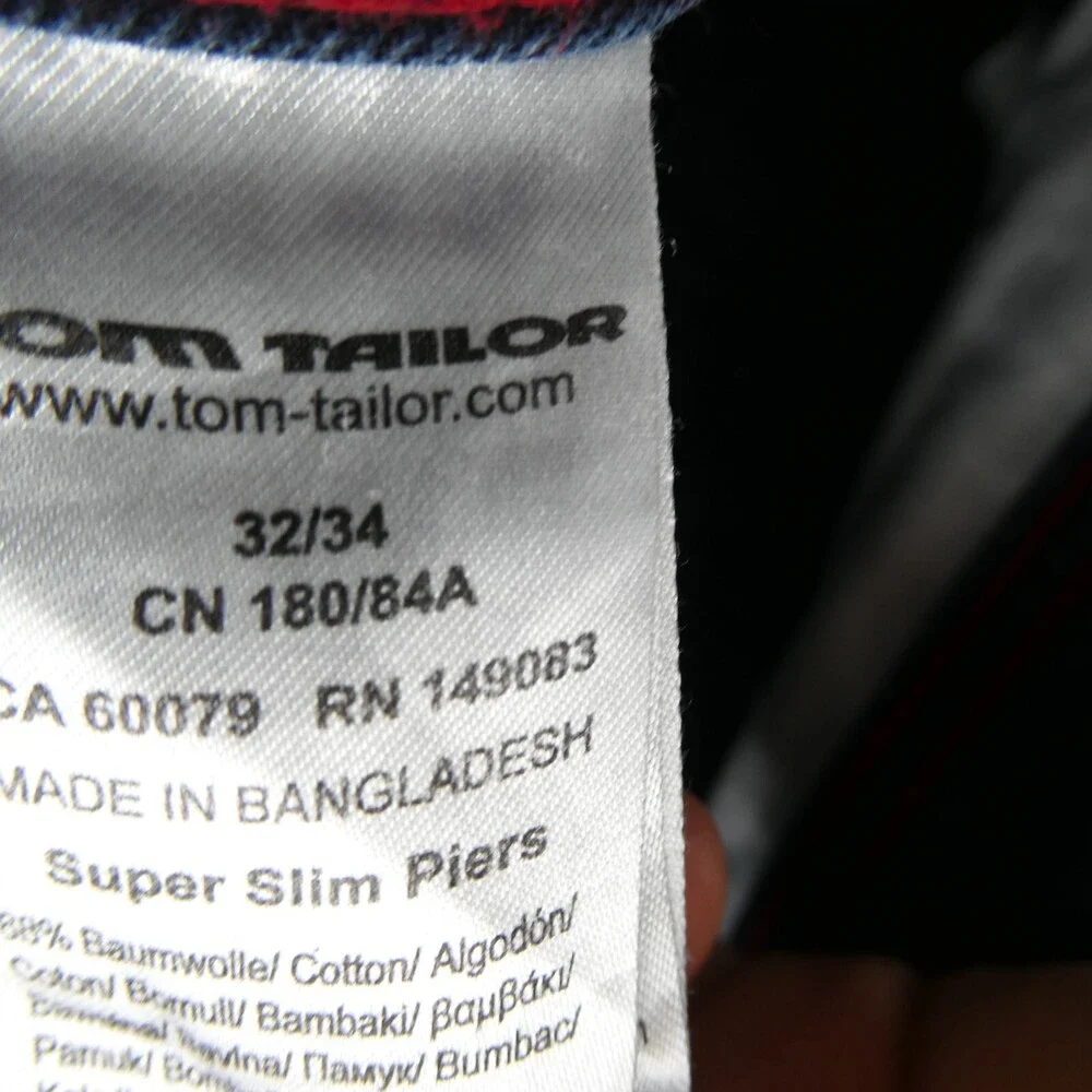 Tom Tailor Jeans Mens Size 32x34 Super Slim Piers Blue Cotton Denim Pant 32 x 34